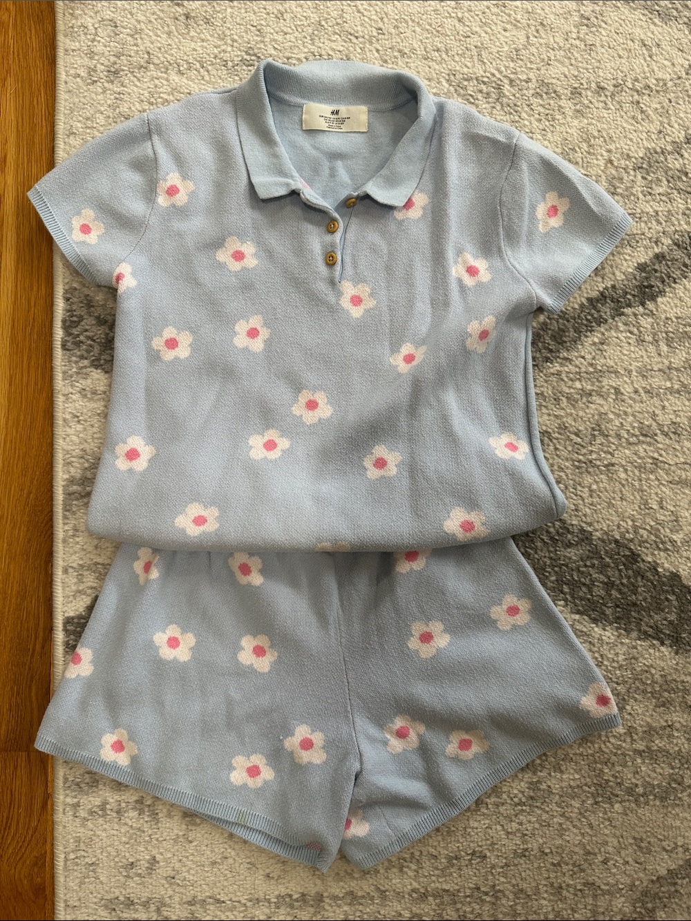 H&M Light Blue Polo Daisy Print Set